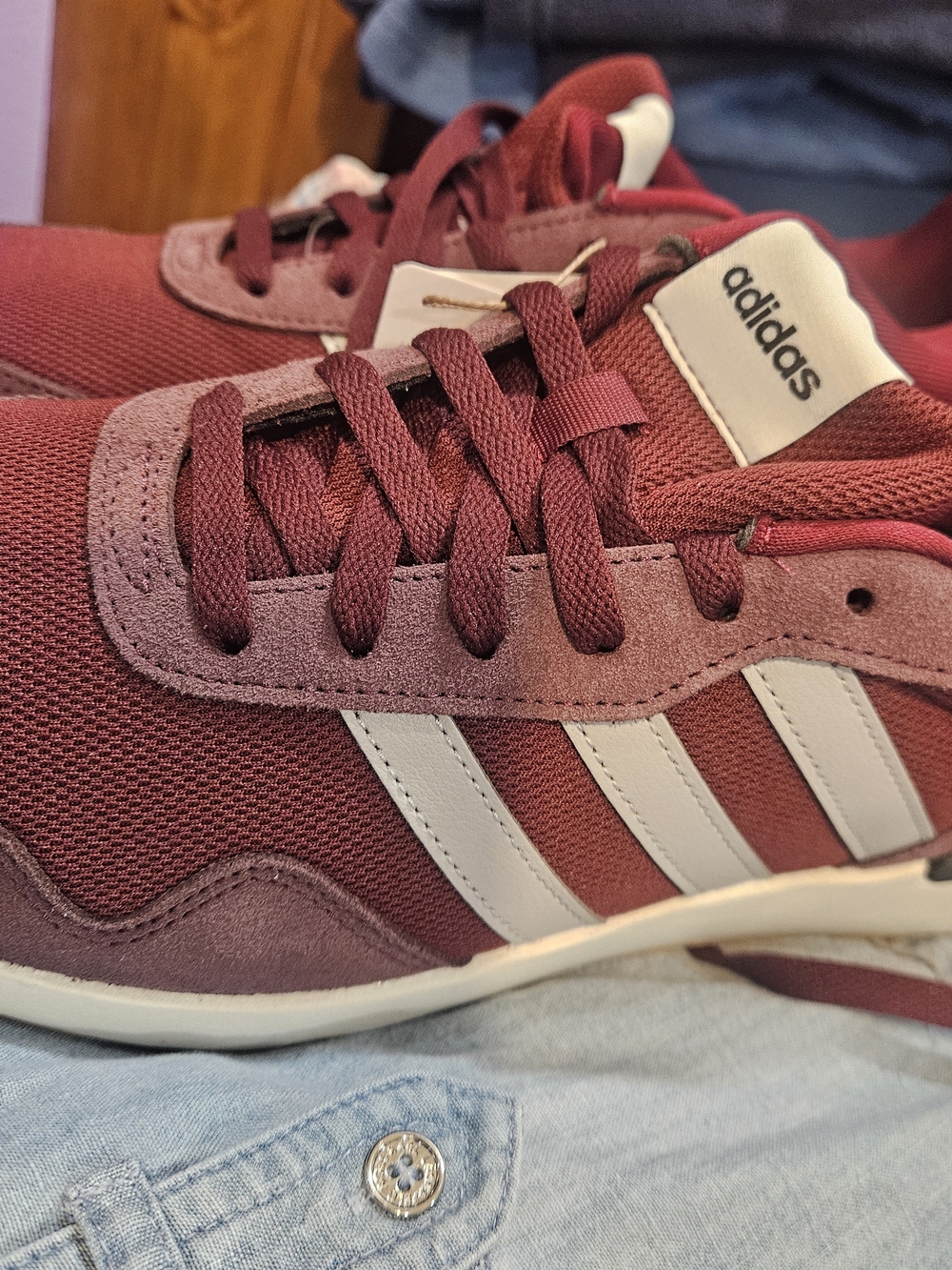 Rn 60s Adidas Burgundy Lace-Up Sneakers with White Stripes